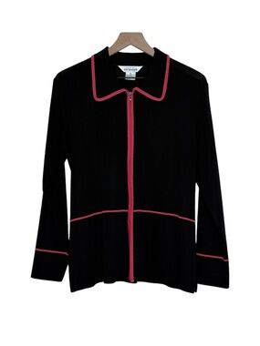 Exclusively Misook XS Acrylic Knit Zip Up Sweater Cardigan Black Jacket